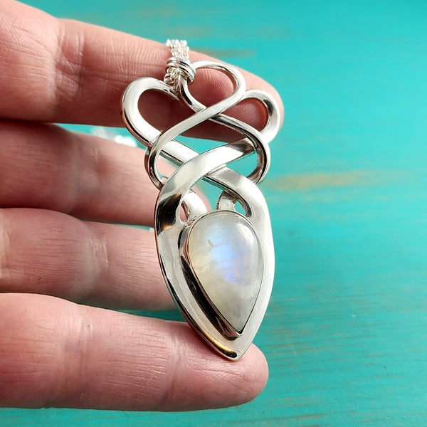 Sterling Silver Moonstone Twisted Fork Pendant by Midnight Jo