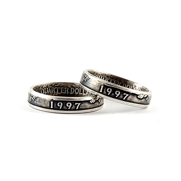 Silver 1997 Quarter Narrow Band Ring Set 25th Wedding Anniversary Gift midnight jo