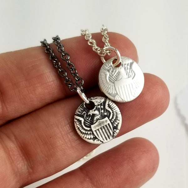 Silver JFK Half Dollar Eagle Charm Necklace by Midnight Jo