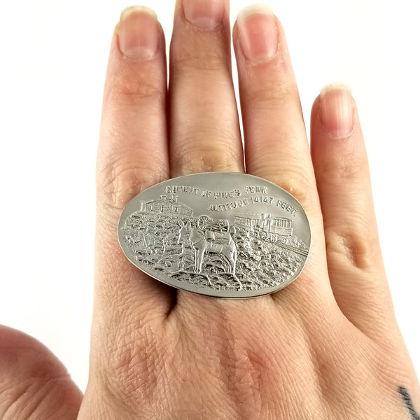 Sterling Silver Pikes Peak Souvenir Spoon Statement Ring by midnight jo