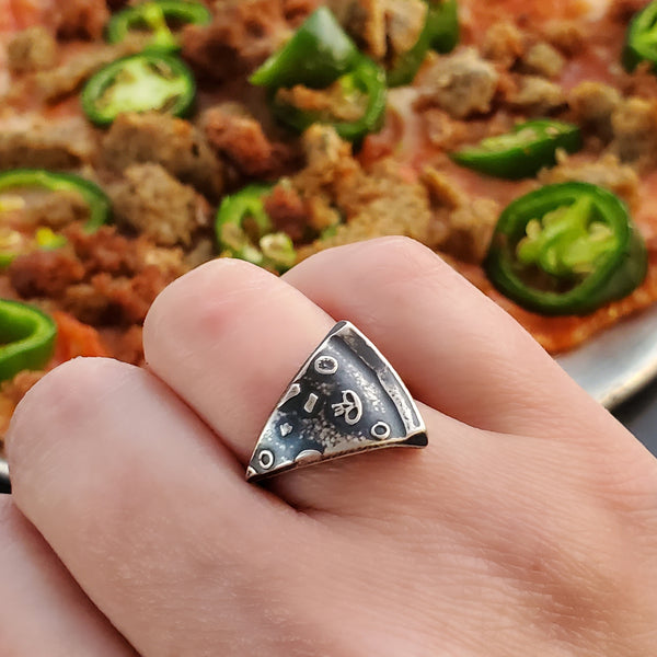 Silver Pizza Slice Coin Ring