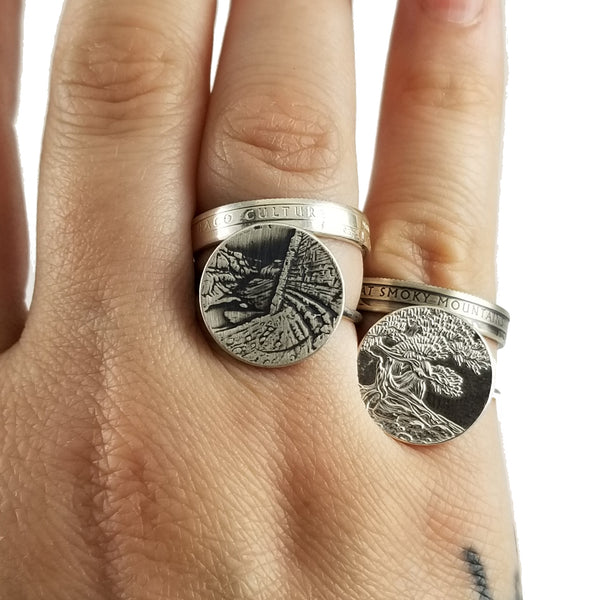 Silver National Park Narrow Band Coin Ring & Stacking Ring Set by midnight jo