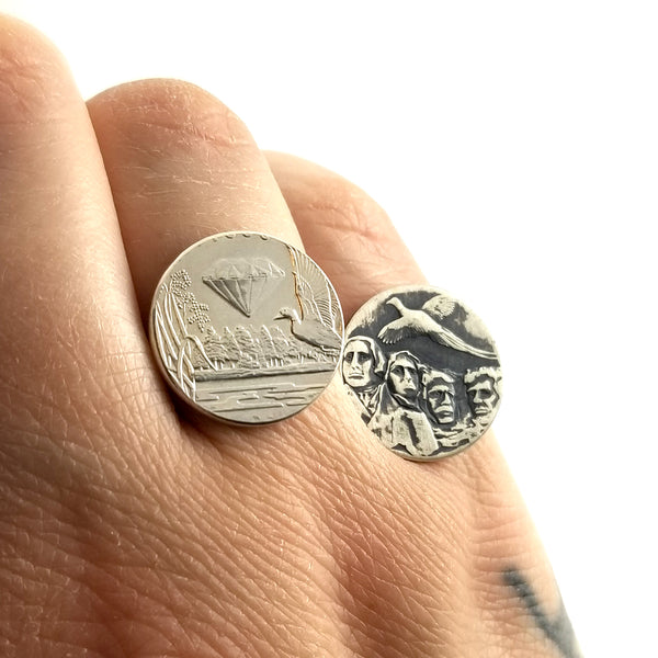Silver State Coin Punch Out Stackable Ring by midnight jo