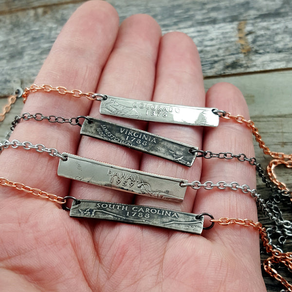 handmade state bar coin necklaces