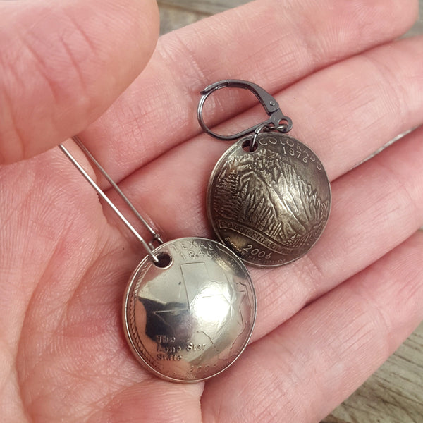domed state quarter coin earrings