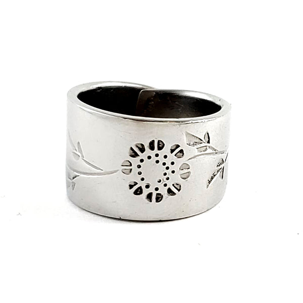 Vintage Wood Dale Sunflowers Stainless Steel Spoon Ring by Midnight Jo